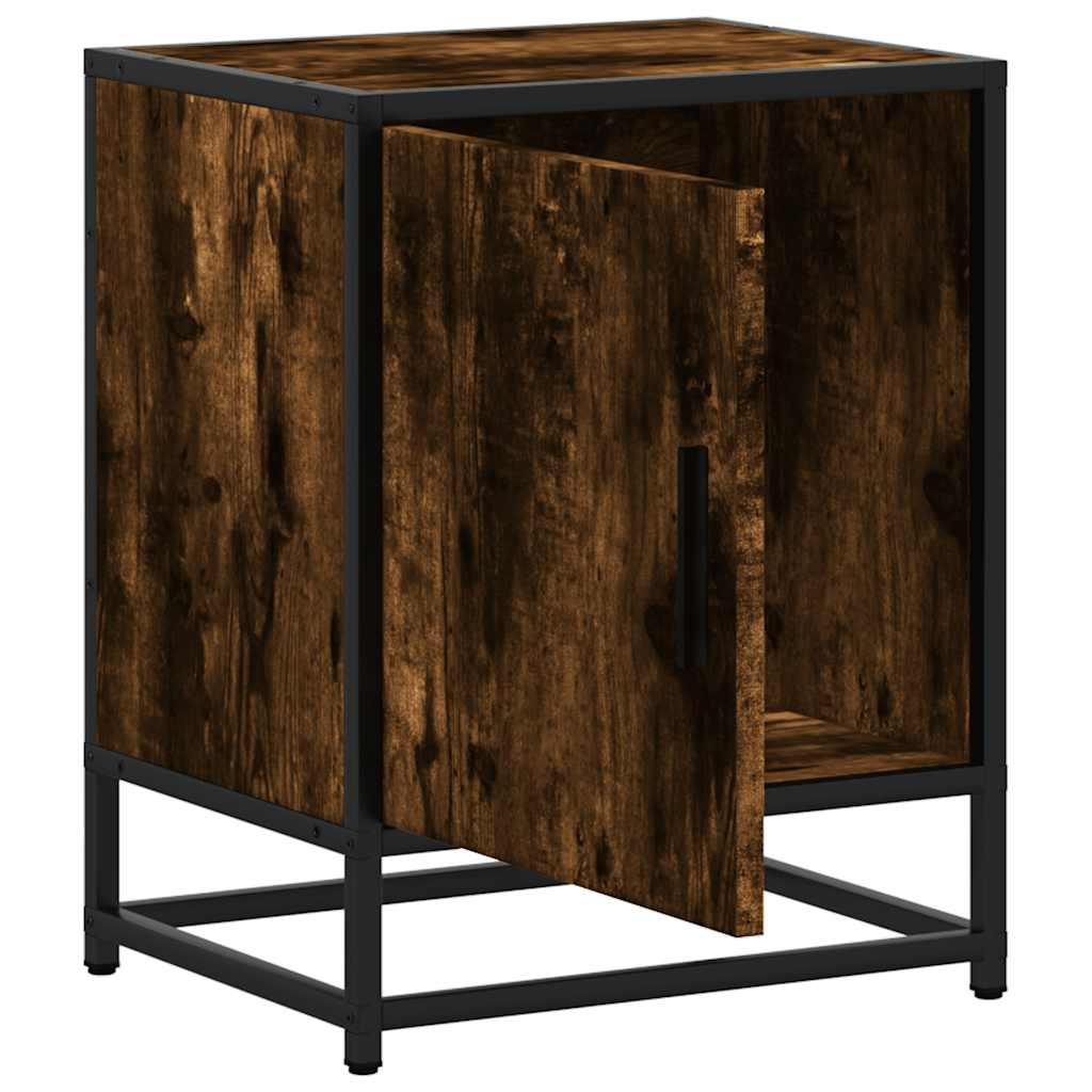 Mesa de cabeceira em carvalho fumado 40x31x50cm madeira e metal