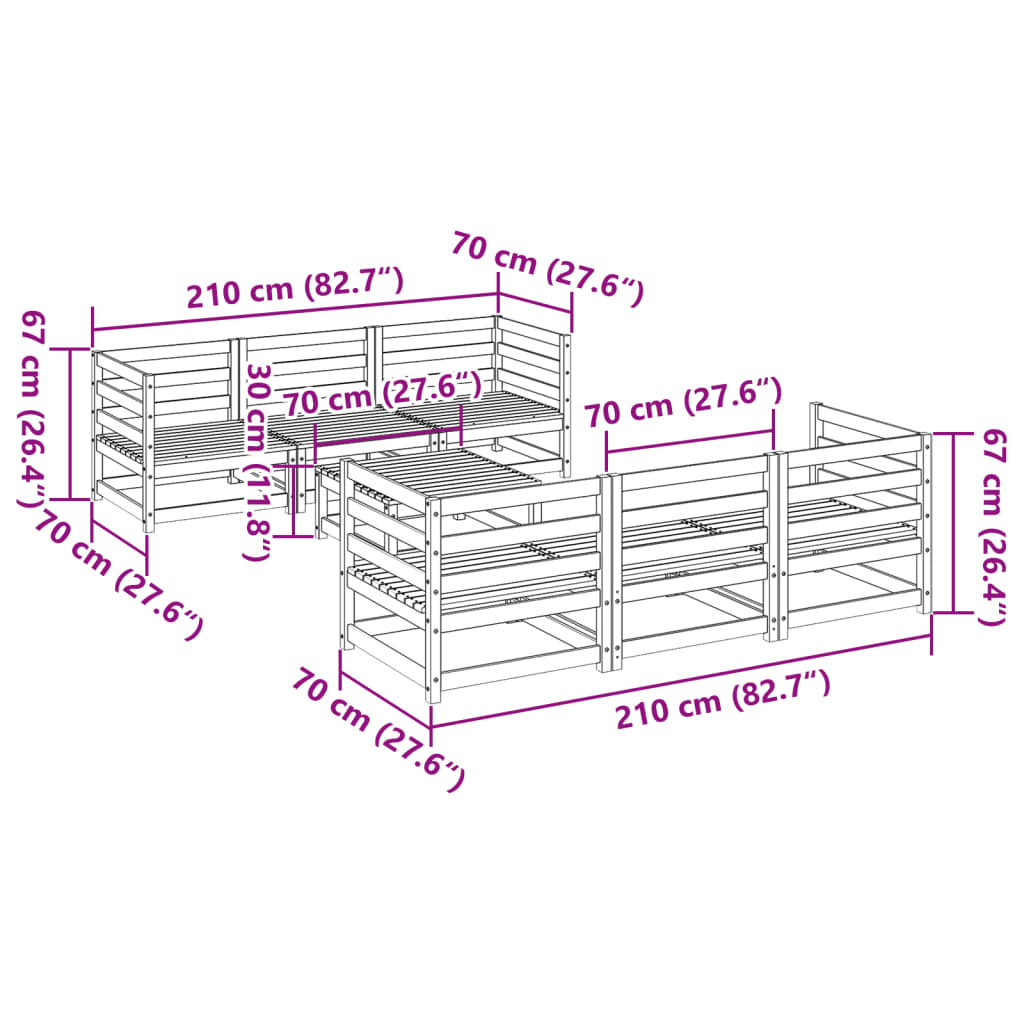 7 pcs conjunto sofás de jardim madeira de pinho castanho cera