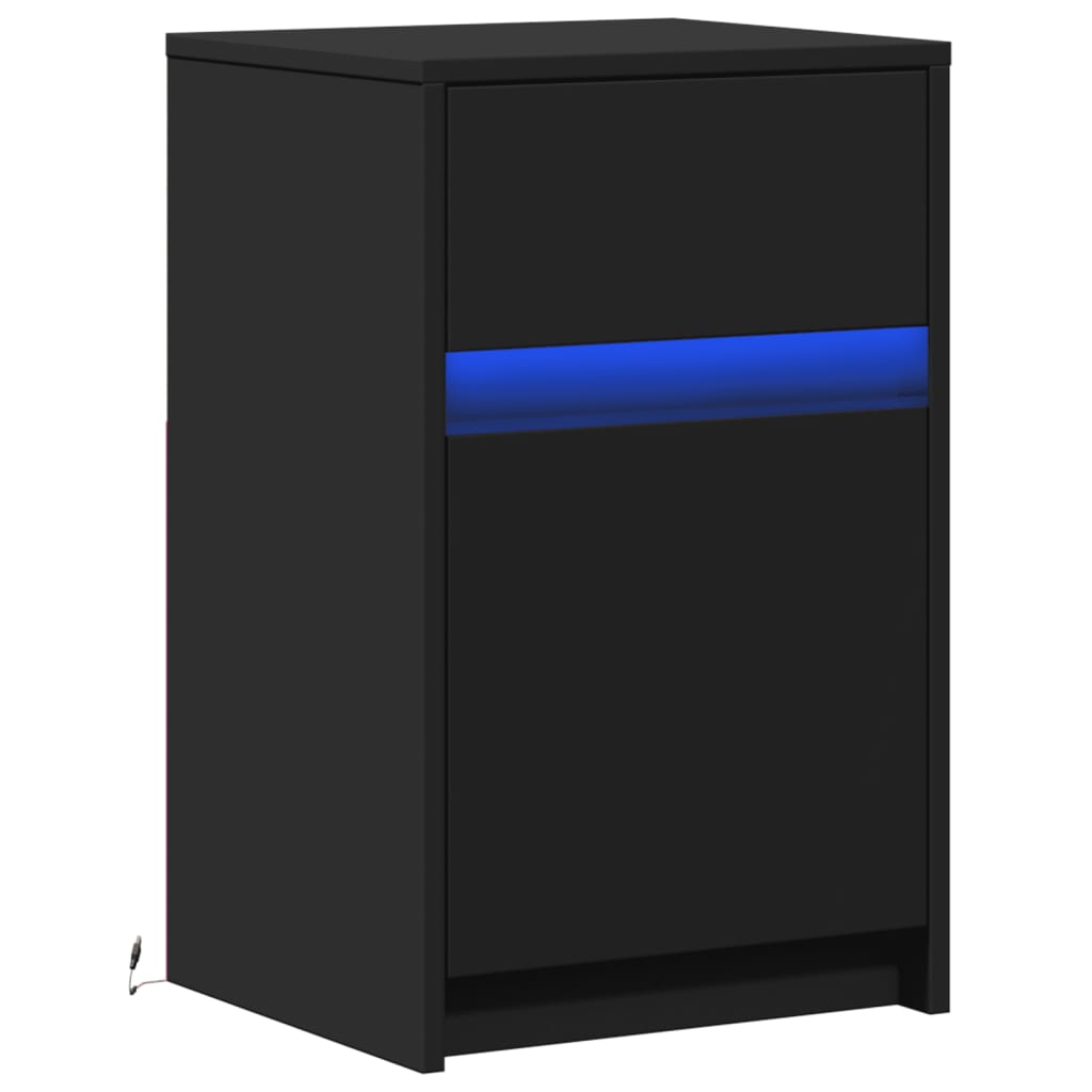Mesa de cabeceira com luzes LED derivados de madeira preto