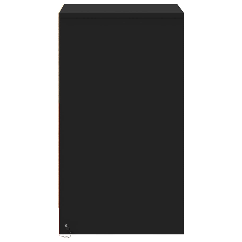 Mesa de cabeceira com luzes LED derivados de madeira preto