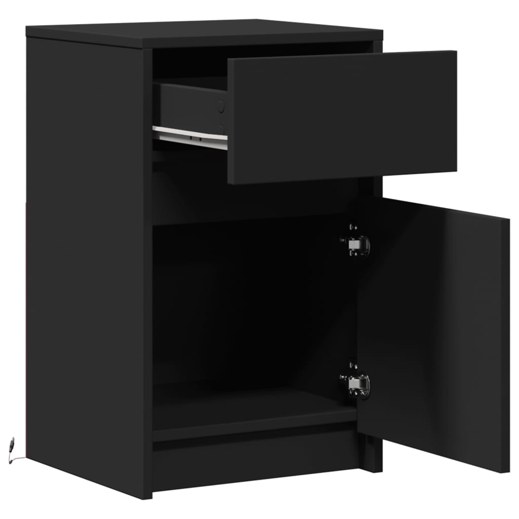 Mesa de cabeceira com luzes LED derivados de madeira preto