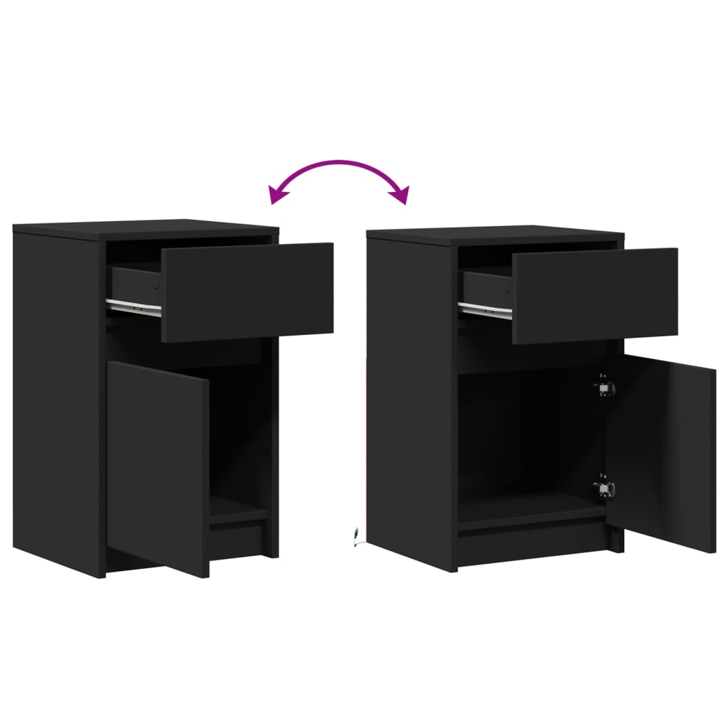 Mesa de cabeceira com luzes LED derivados de madeira preto