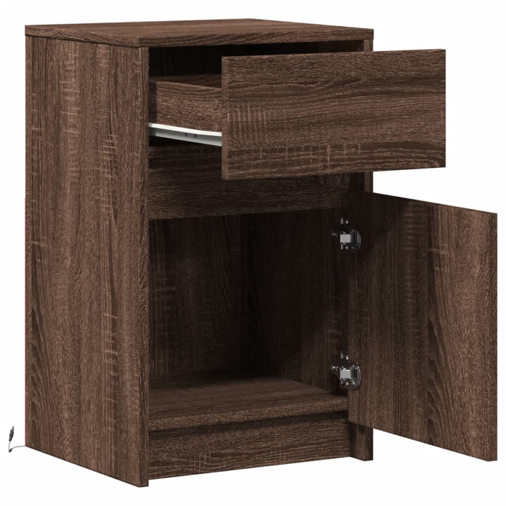 Mesa cabeceira c/ luzes LED derivados madeira carvalho castanho