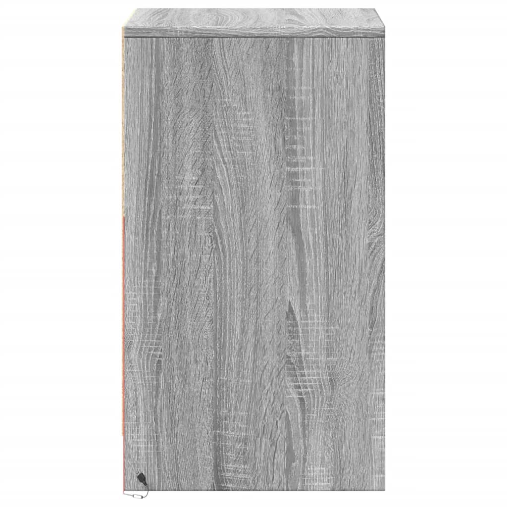 Mesa cabeceira c/ luzes LED derivados madeira cinzento sonoma