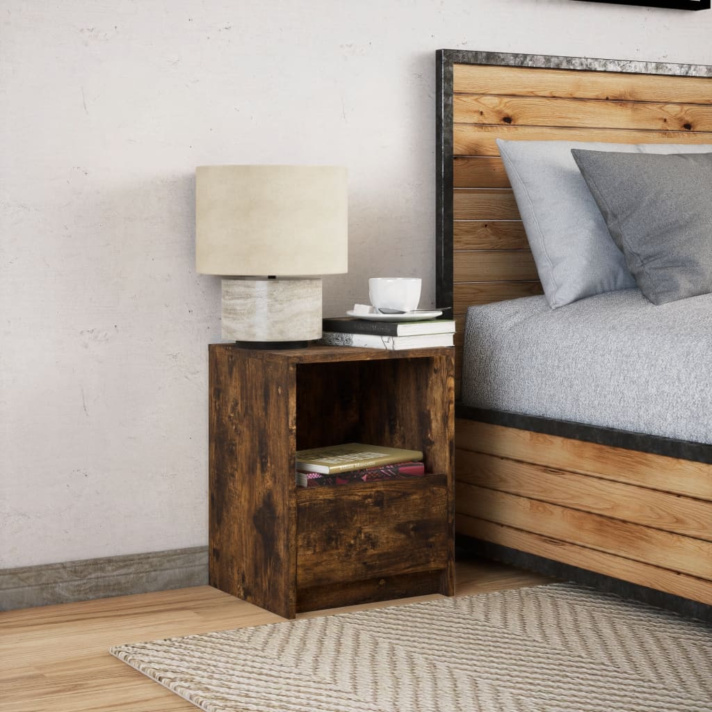 Bedside table with LED lights made from smoked oak wood