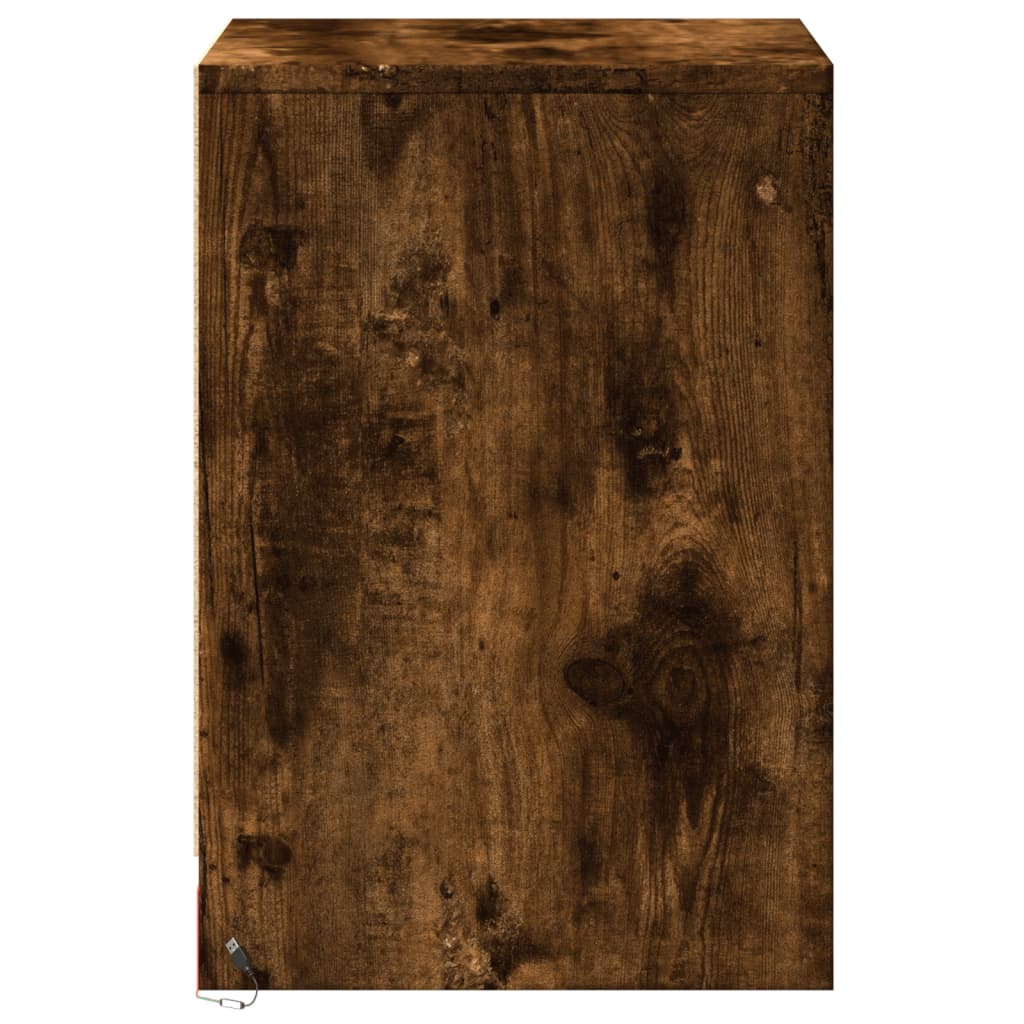 Bedside table with LED lights made from smoked oak wood