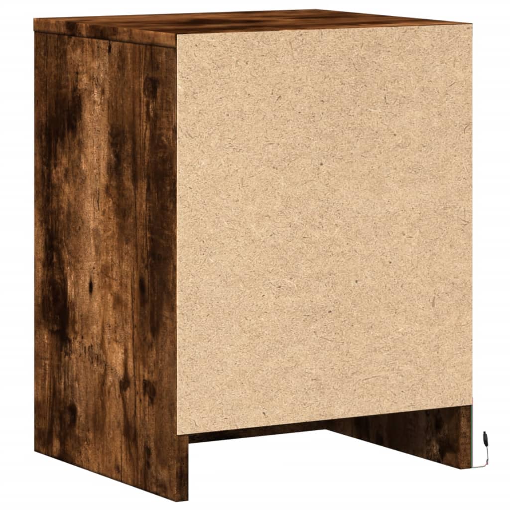 Bedside table with LED lights made from smoked oak wood