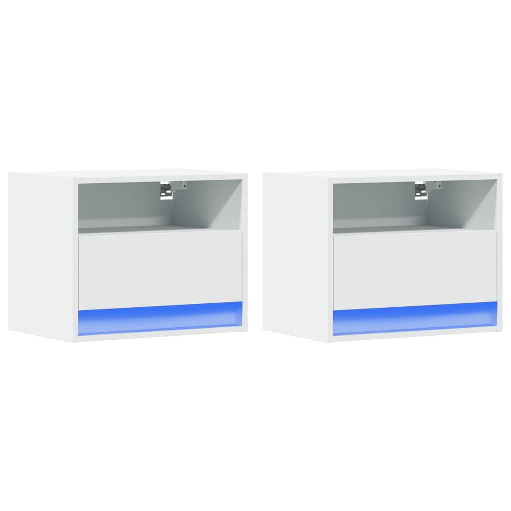 Mesas de cabeceira de parede com luzes LED 2 pcs branco