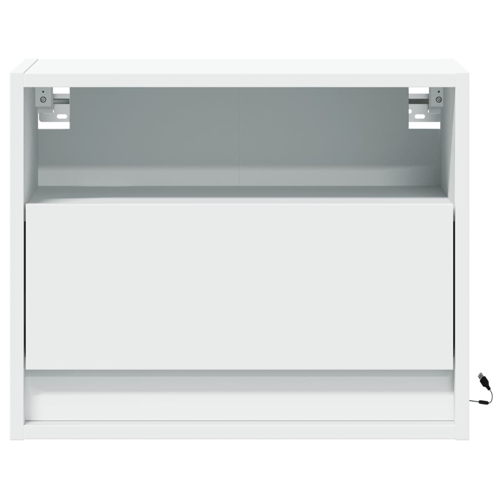 Mesas de cabeceira de parede com luzes LED 2 pcs branco