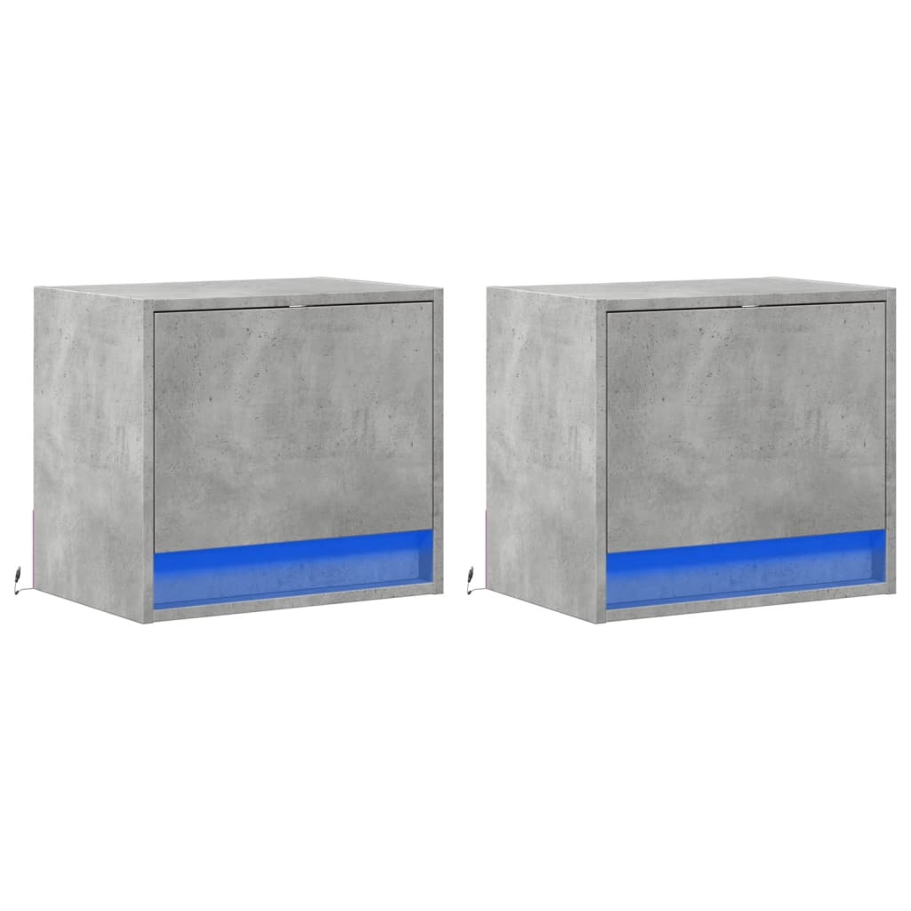 Mesas de cabeceira de parede c/ luzes LED 2pcs cinzento cimento
