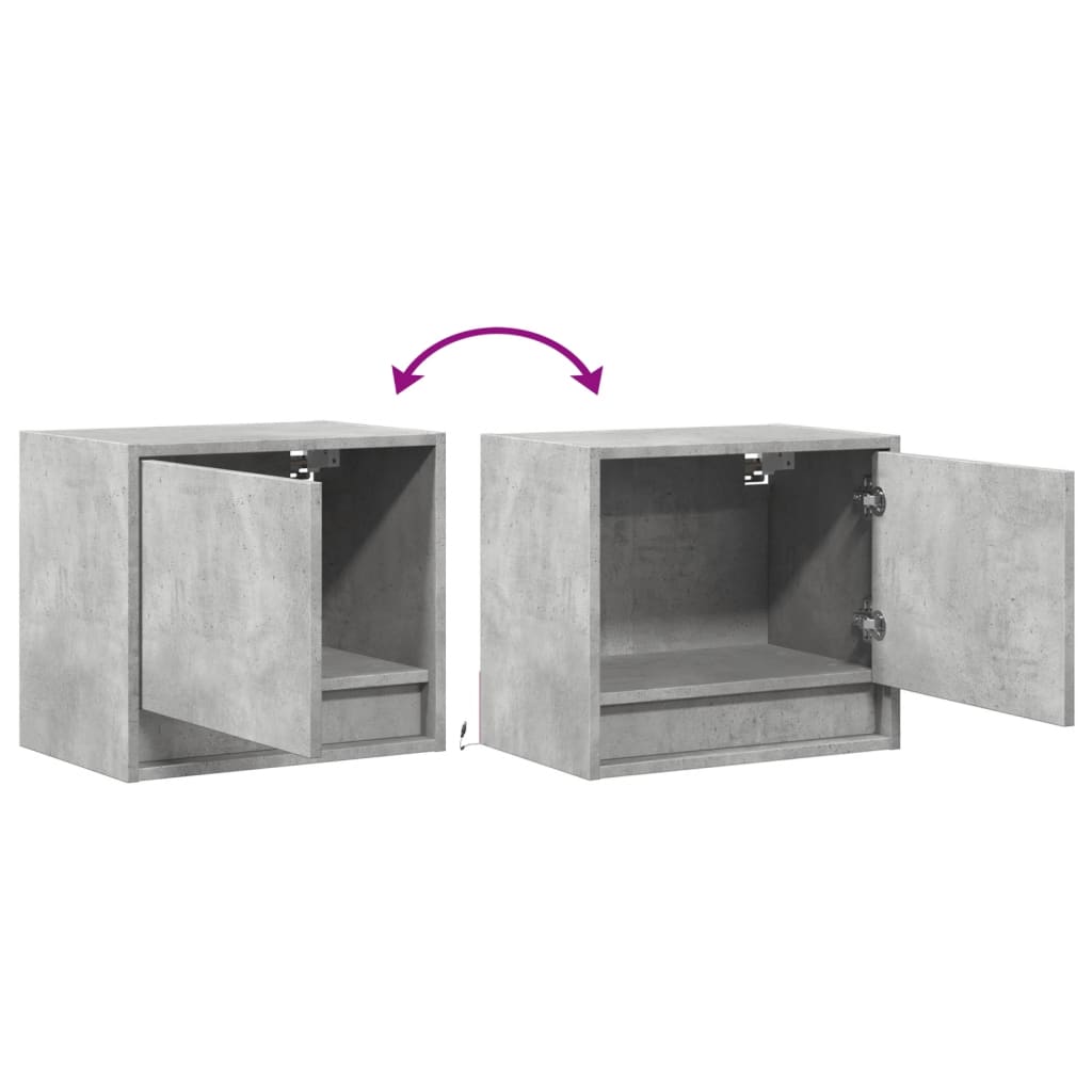 Mesas de cabeceira de parede c/ luzes LED 2pcs cinzento cimento