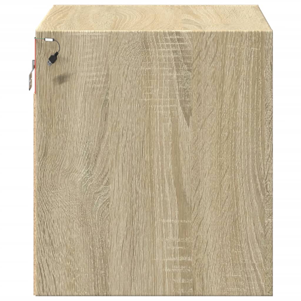 Mesa de cabeceira de parede com luzes LED carvalho sonoma
