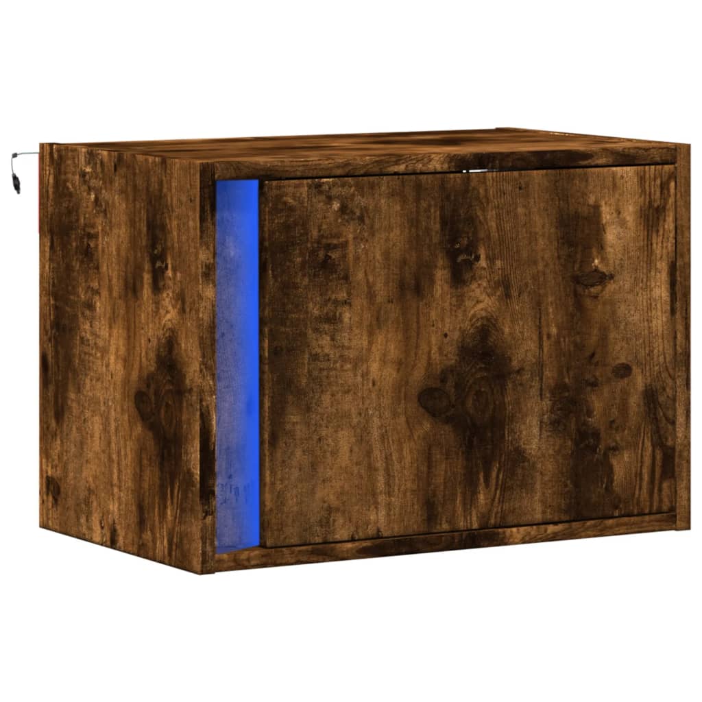 Mesa de cabeceira de parede com luzes LED carvalho fumado