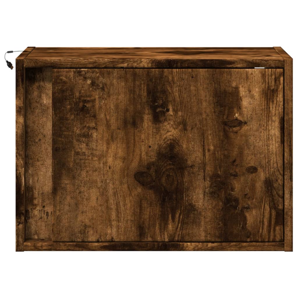 Mesa de cabeceira de parede com luzes LED carvalho fumado