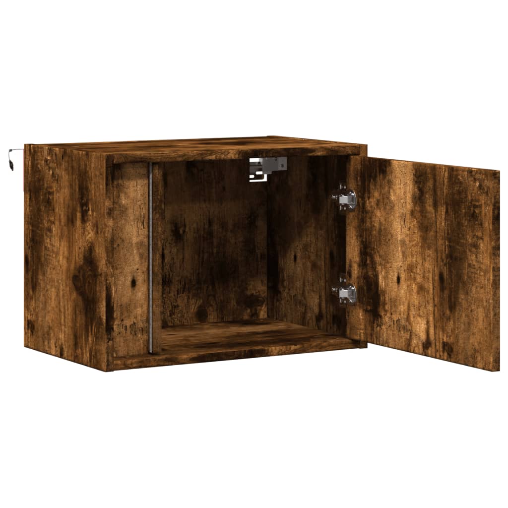 Mesa de cabeceira de parede com luzes LED carvalho fumado