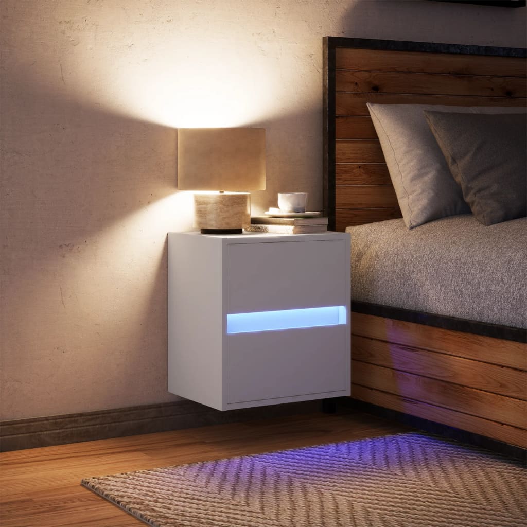 Wall mounted bedside table with white LED lights