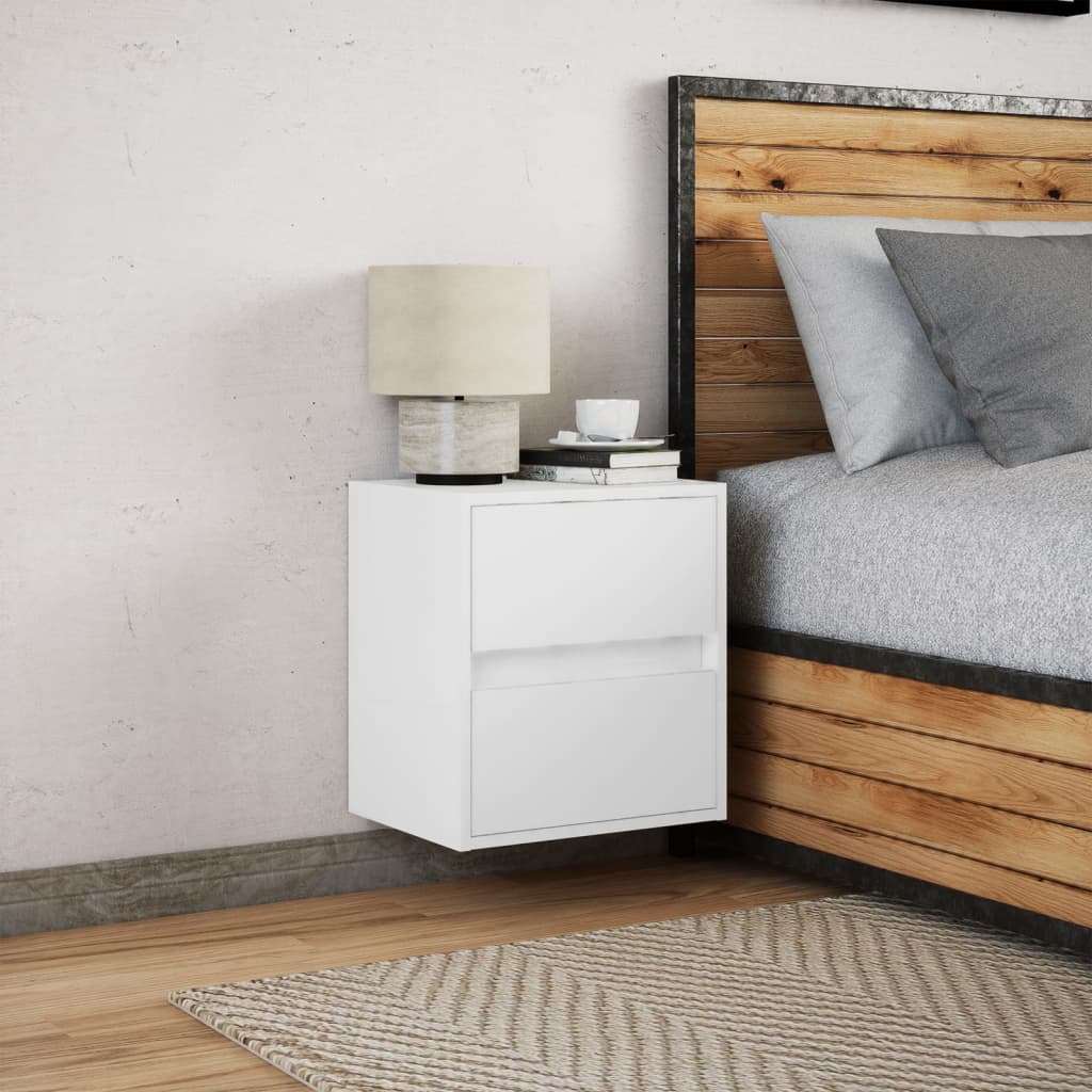 Wall mounted bedside table with white LED lights