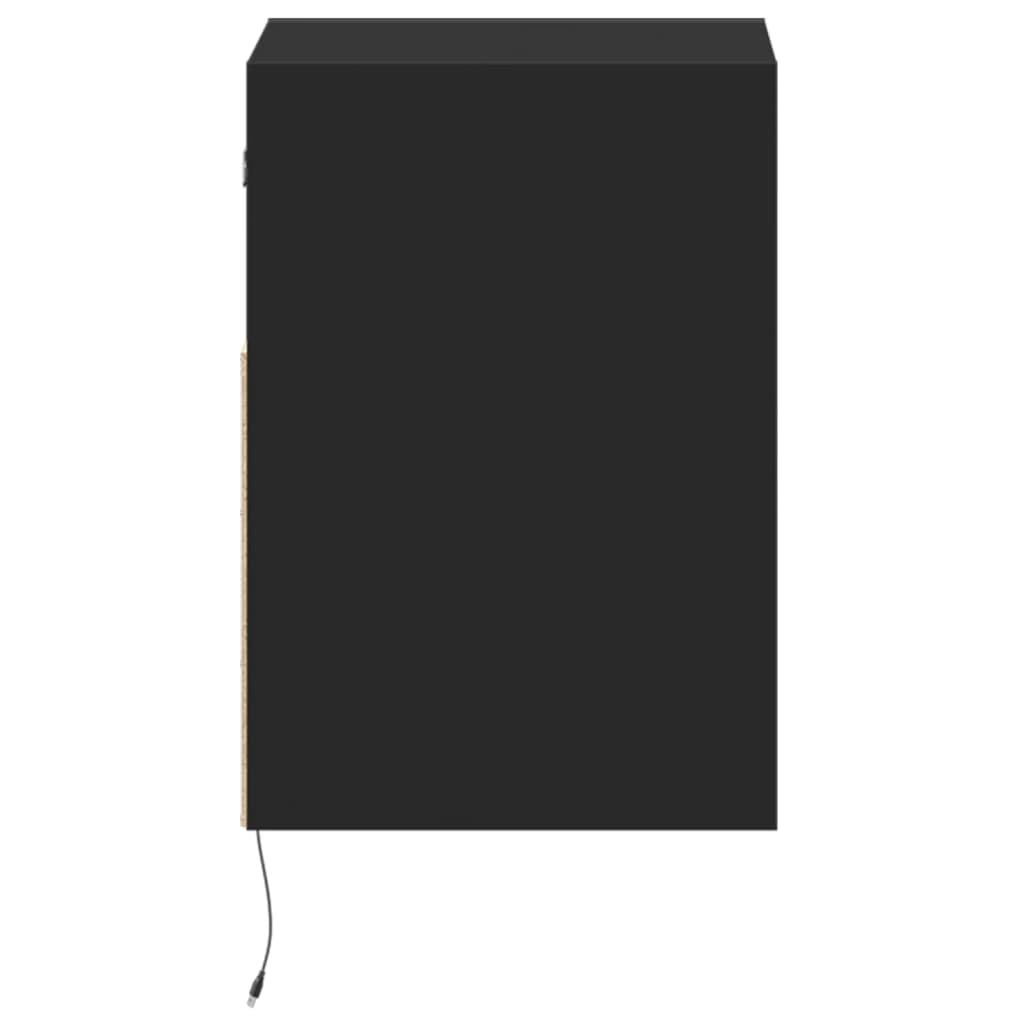 Wall-mounted bedside table with LED lights black