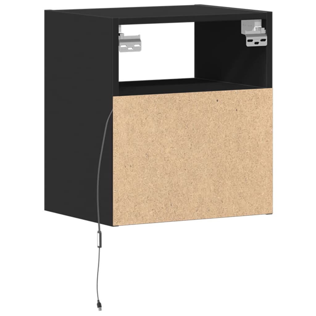 Wall-mounted bedside table with LED lights black