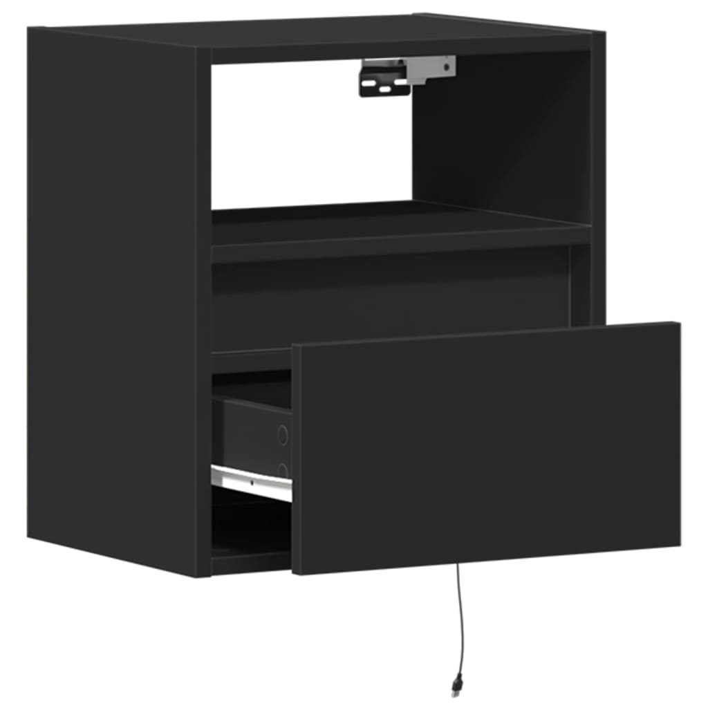 Wall-mounted bedside table with LED lights black