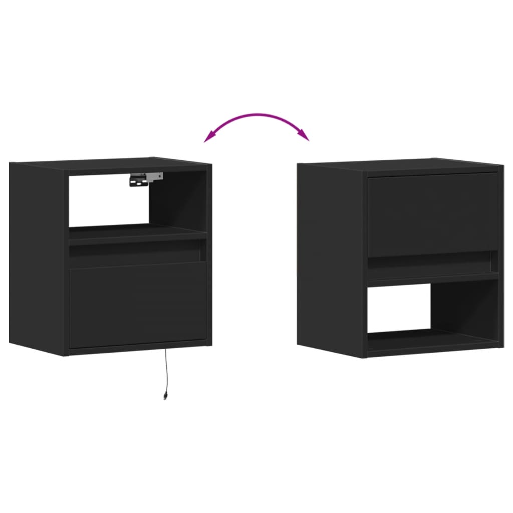Wall-mounted bedside table with LED lights black