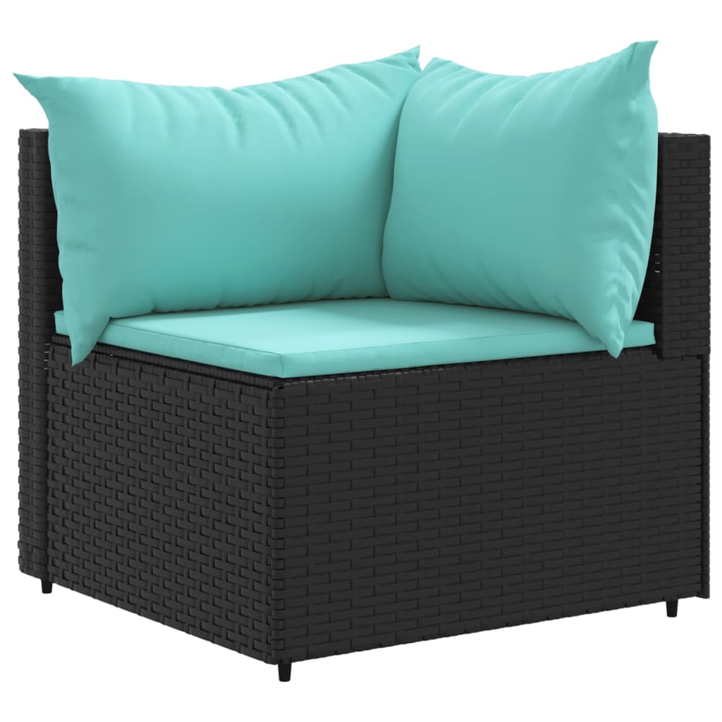 10 pcs conjunto lounge de jardim c/ almofadões vime PE preto