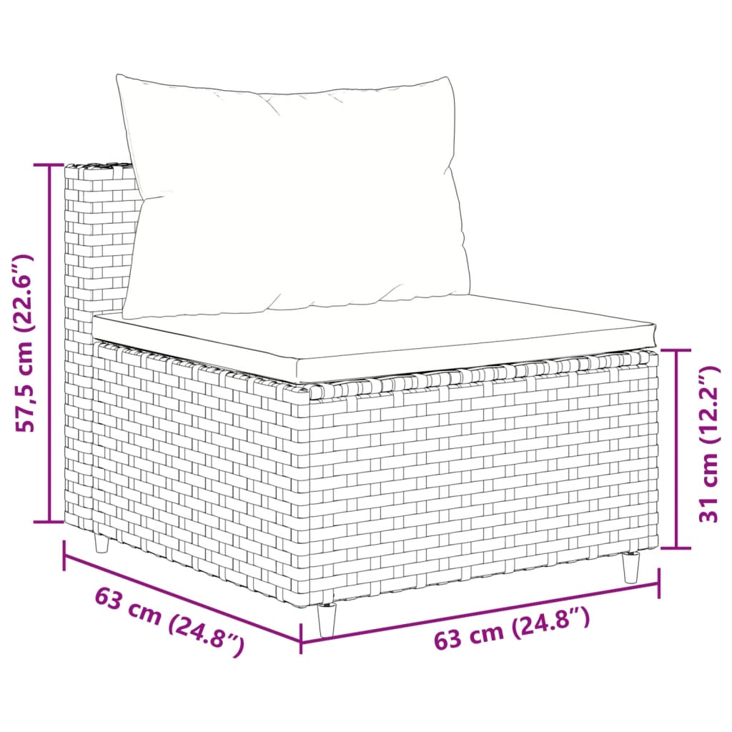 10 pcs conjunto lounge de jardim c/ almofadões vime PE preto