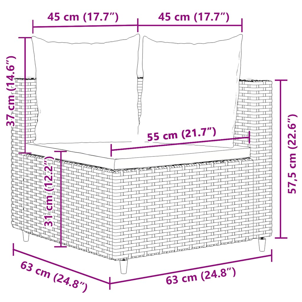 8 pcs conjunto sofás de jardim c/ almofadões vime PE castanho