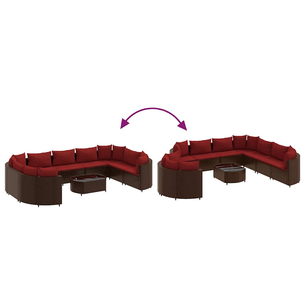 10 pcs conj. sofás jardim com almofadões vime PE castanho