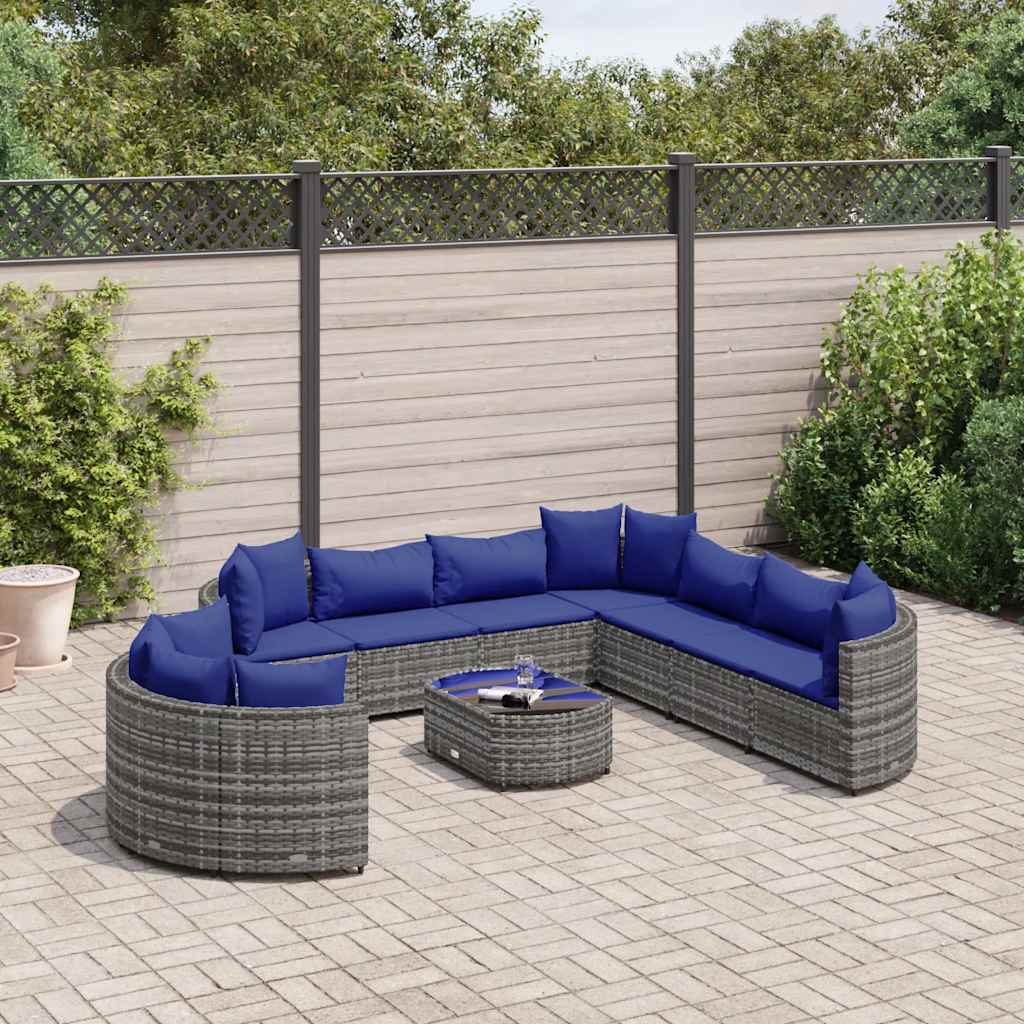 10 pcs garden sofa set with cushions poly rattan grey