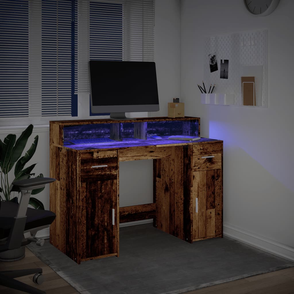 Secretária com luzes LED derivados de madeira madeira velha