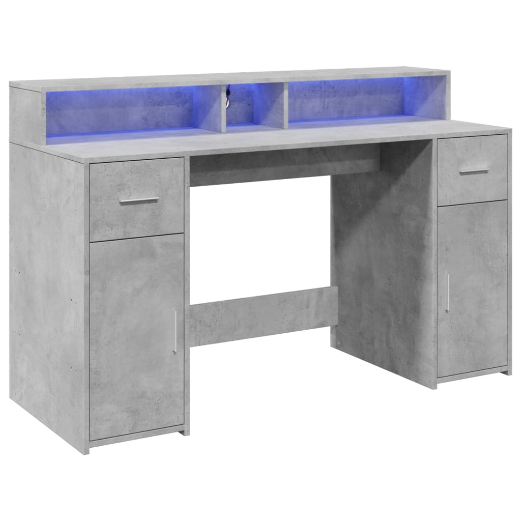 Secretária luzes LED 140x55x91 cm deriv. madeira cinza cimento