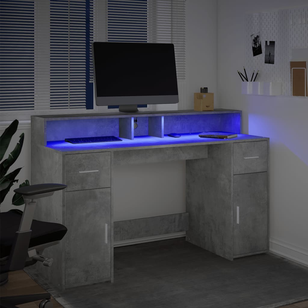 Secretária luzes LED 140x55x91 cm deriv. madeira cinza cimento