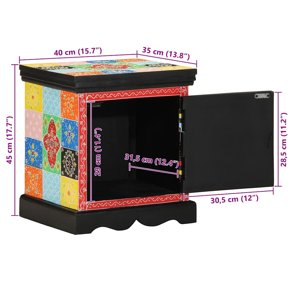 Multi-coloured bedside table in solid mango wood