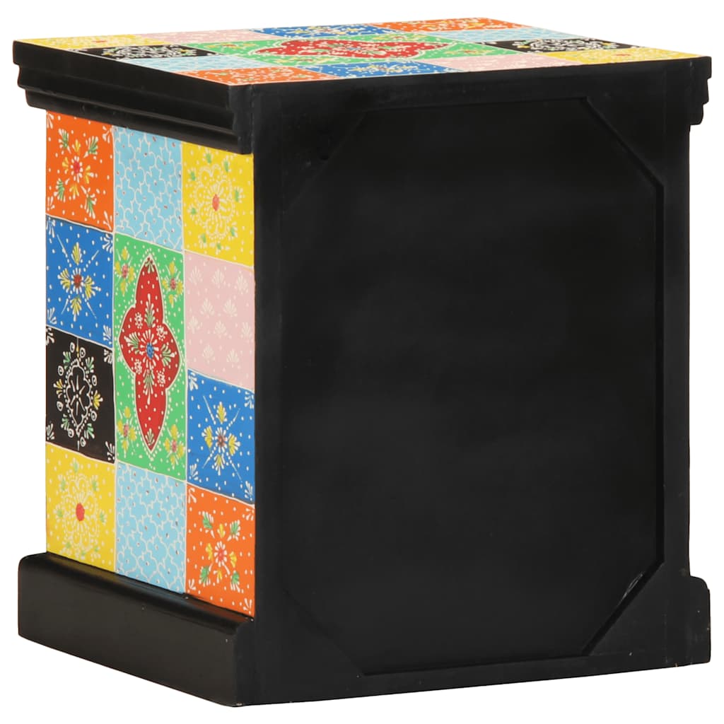 Multi-coloured bedside table in solid mango wood