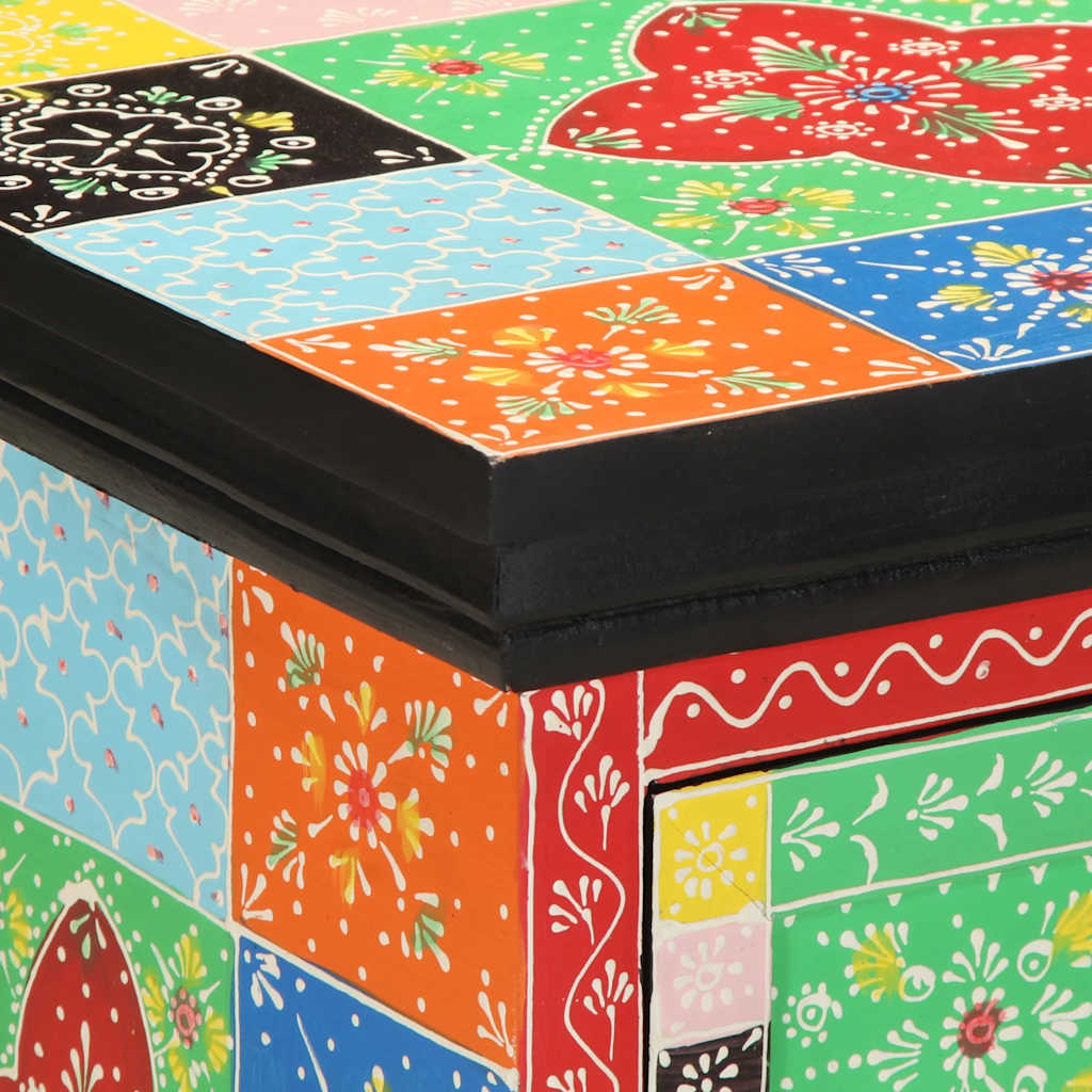 Multi-coloured bedside table in solid mango wood