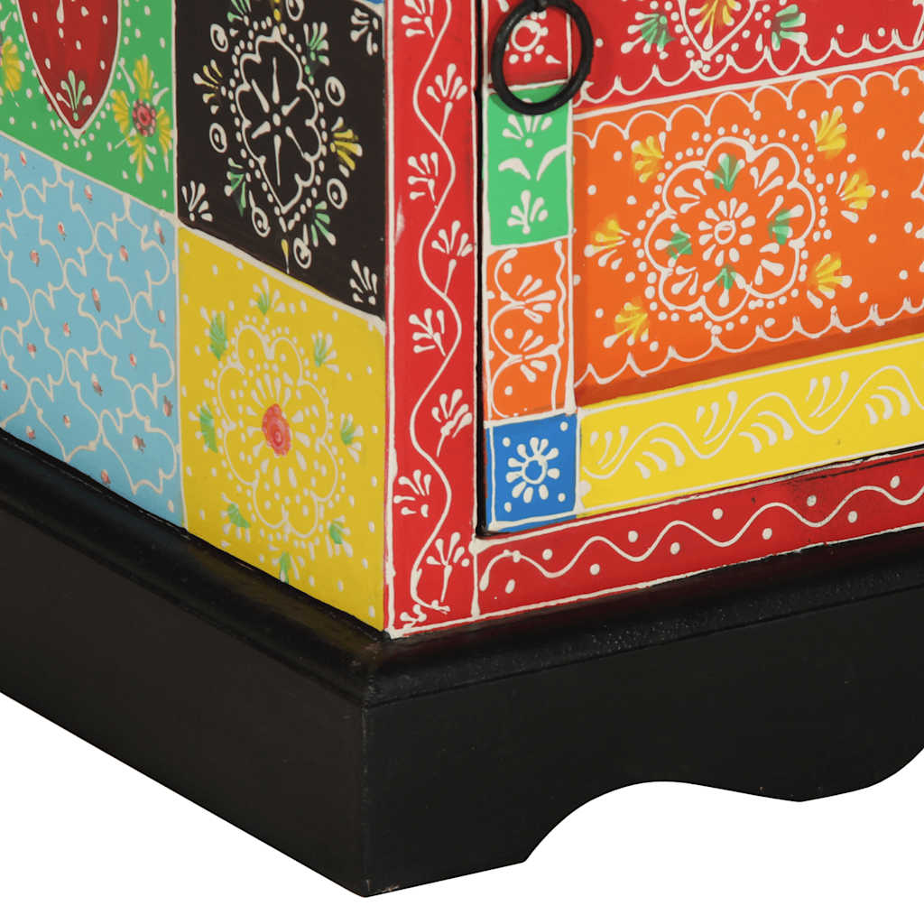 Multi-coloured bedside table in solid mango wood