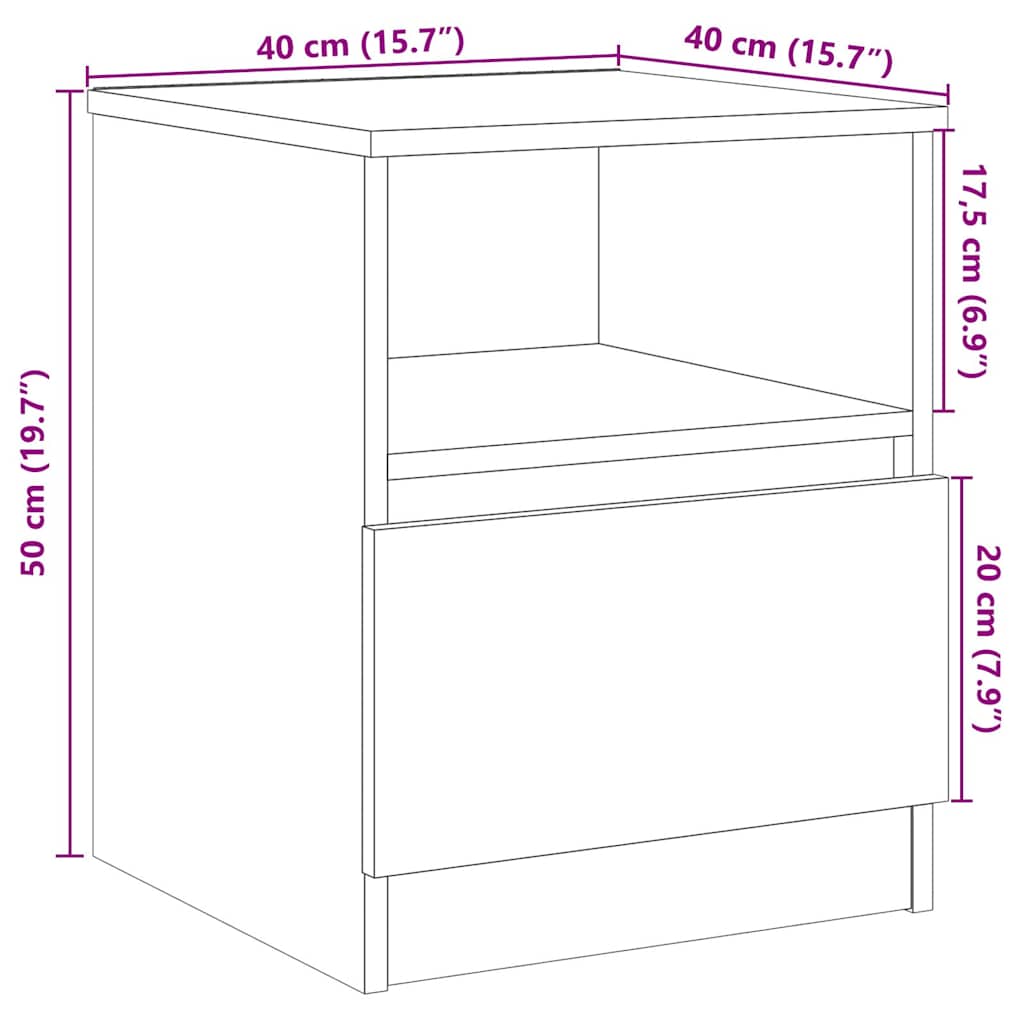 Bedside table 40x40x50 cm derived from artisanal oak wood