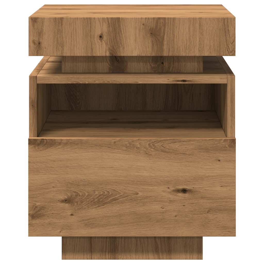 Mesa de cabeceira c/ LEDs 40x39x48,5 cm carvalho artisiano