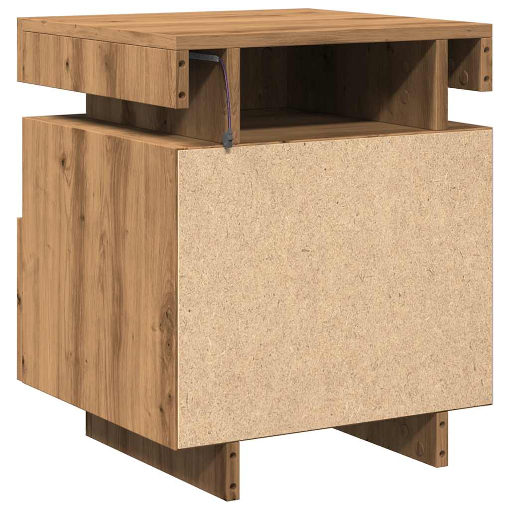 Mesa de cabeceira c/ LEDs 40x39x48,5 cm carvalho artisiano