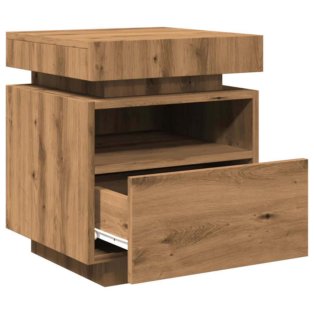 Mesa de cabeceira c/ LEDs 40x39x48,5 cm carvalho artisiano