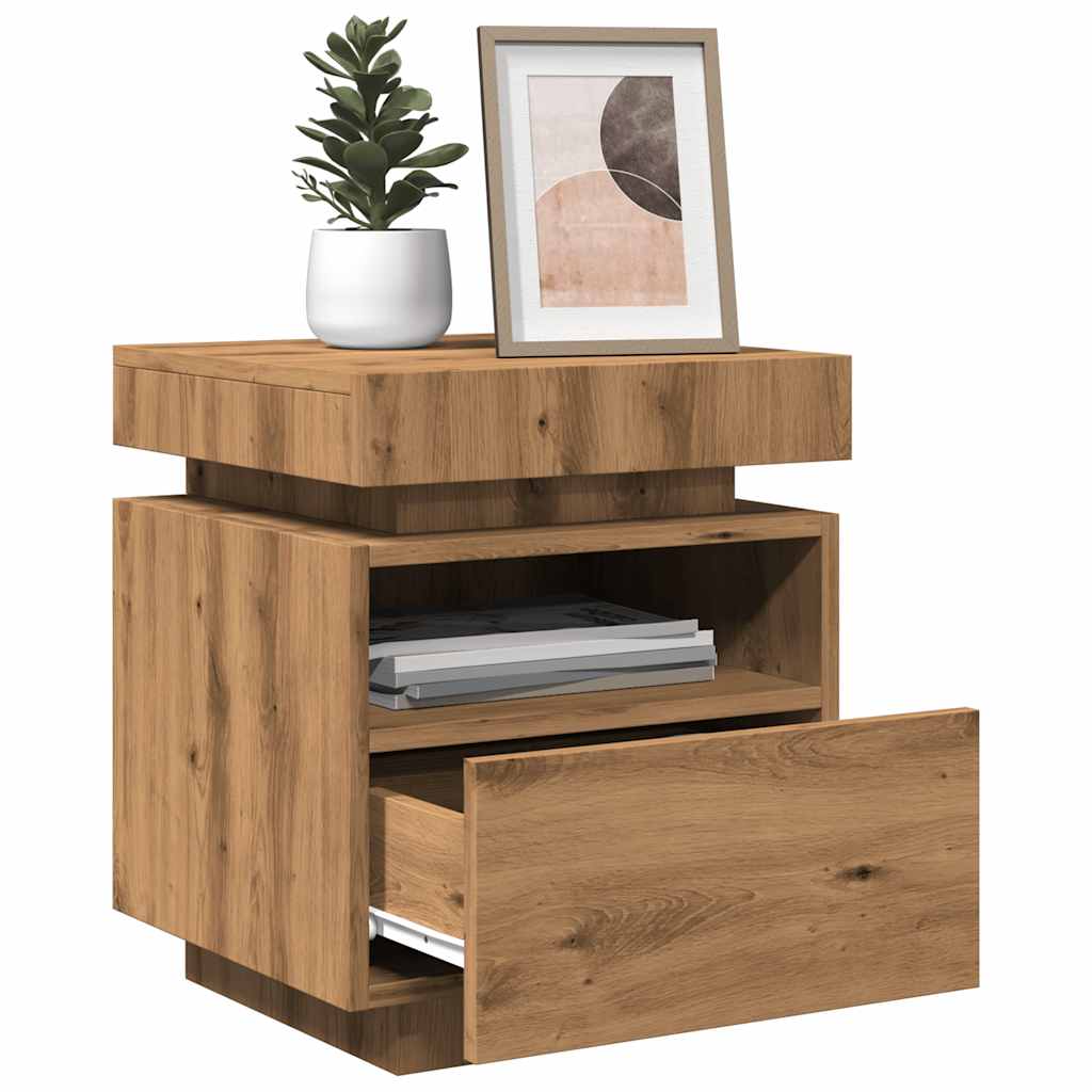 Mesas cabeceira c/luzes LED 2pc 40x39x48,5cm carvalho artisiano
