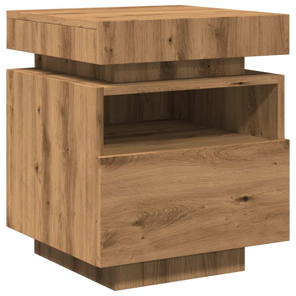 Mesas cabeceira c/luzes LED 2pc 40x39x48,5cm carvalho artisiano