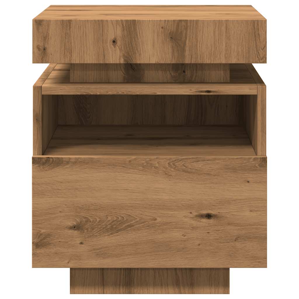 Mesas cabeceira c/luzes LED 2pc 40x39x48,5cm carvalho artisiano