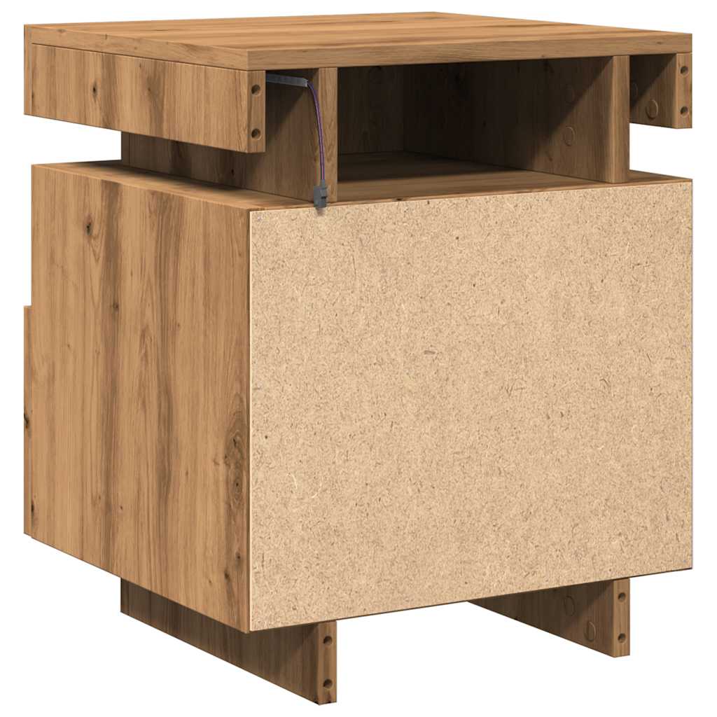 Mesas cabeceira c/luzes LED 2pc 40x39x48,5cm carvalho artisiano