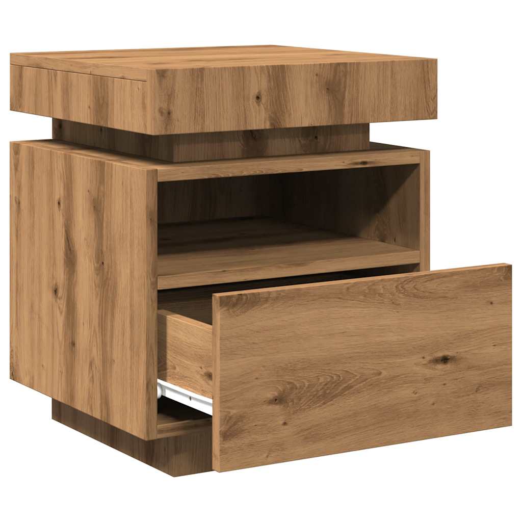 Mesas cabeceira c/luzes LED 2pc 40x39x48,5cm carvalho artisiano
