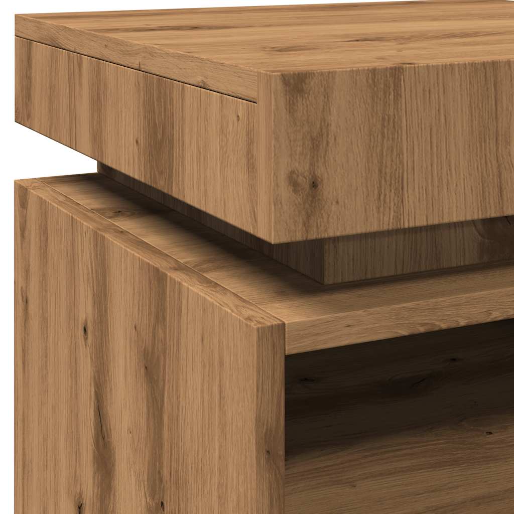 Mesas cabeceira c/luzes LED 2pc 40x39x48,5cm carvalho artisiano