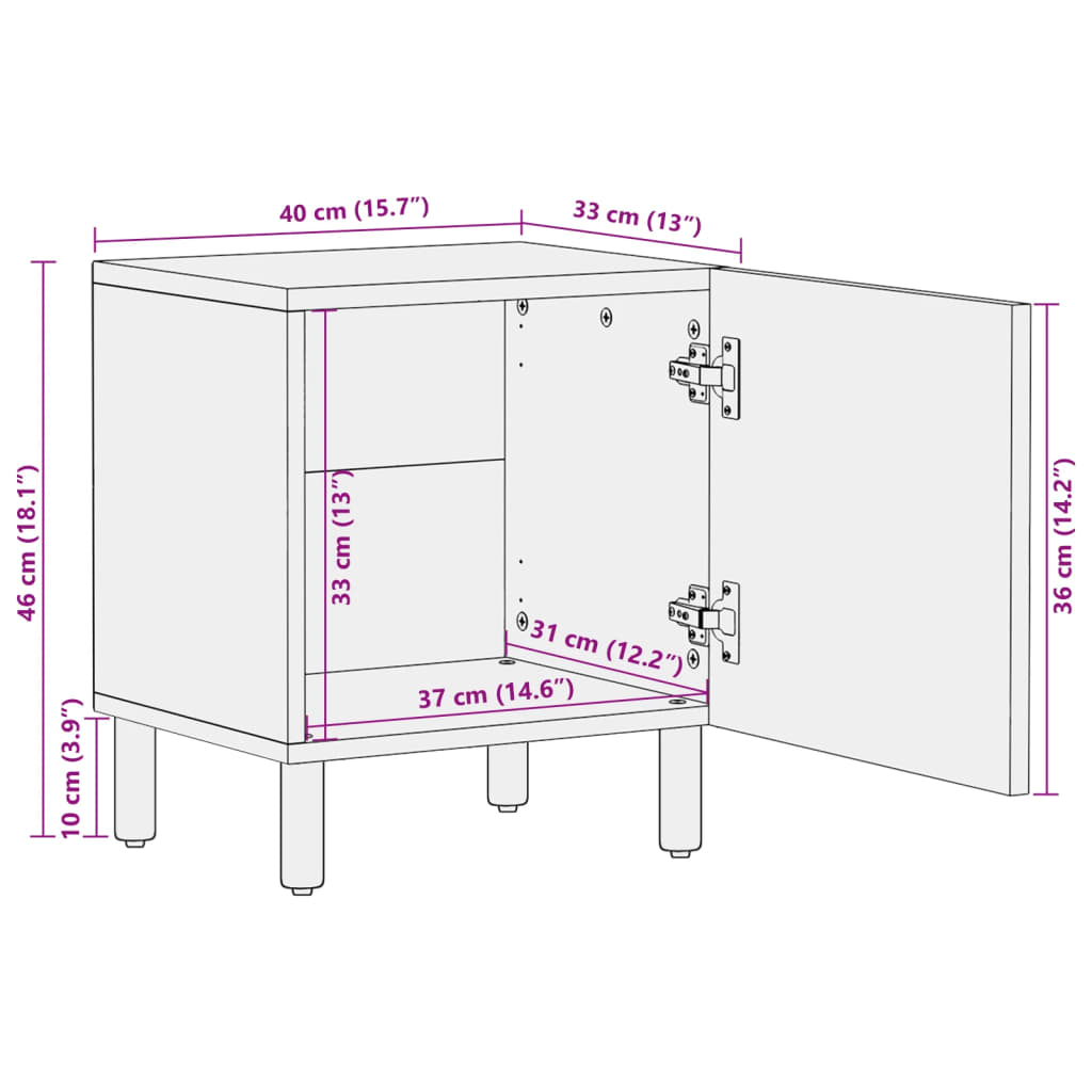 Bedside tables 2 pcs 40x33x46 cm solid mango wood black