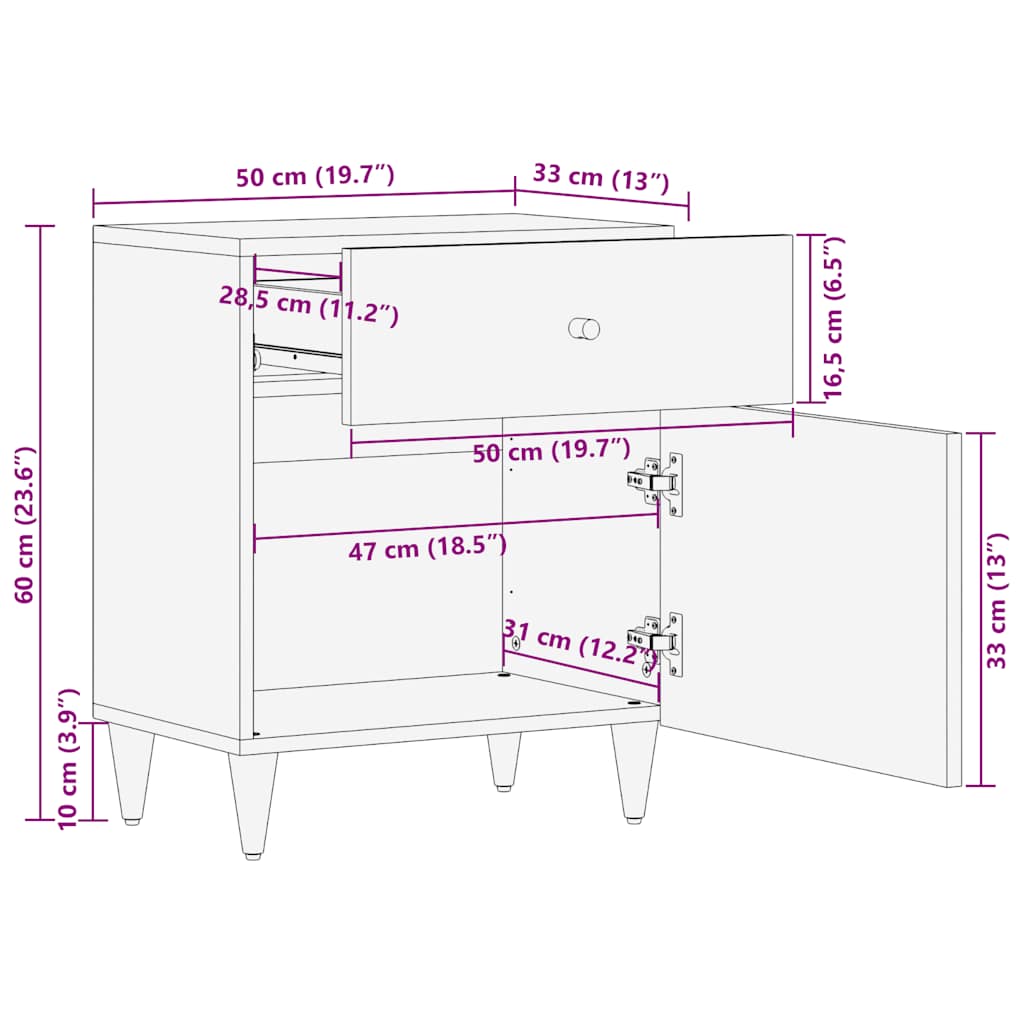 Light grey bedside table 50x33x60 cm