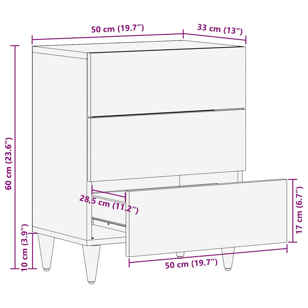 Light grey bedside table 50x33x60 cm